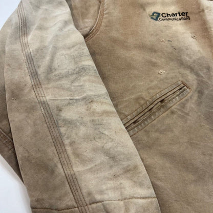 Carhartt J01 BRN Vintage Canvas Work Jacket Size 46 Charter Communications Distressed
