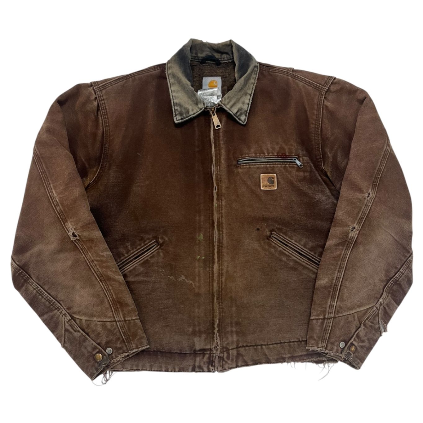 Carhartt J97 DK Brown Duck Canvas Work Jacket Medium Regular Vintage Distressed USA Made | Heavyweight Lined Durable Faded Outerwear, Authentic 90s, Men