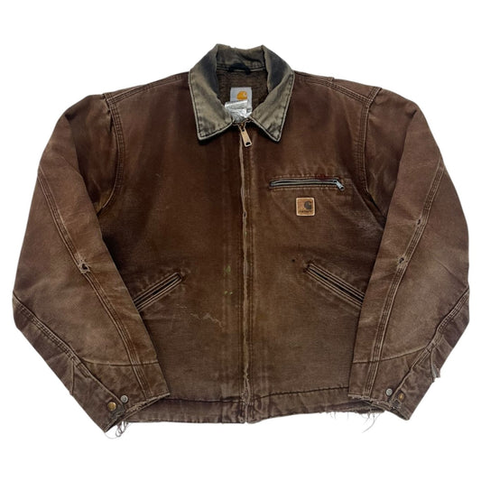 Carhartt J97 DK Brown Duck Canvas Work Jacket Medium Regular Vintage Distressed USA Made | Heavyweight Lined Durable Faded Outerwear, Authentic 90s, Men