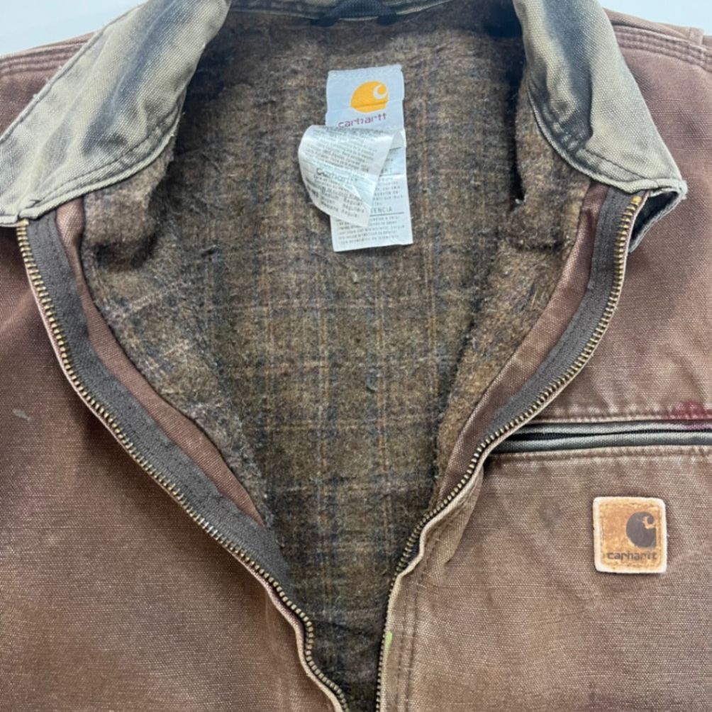 Carhartt J97 DK Brown Duck Canvas Work Jacket Medium Regular Vintage Distressed USA Made | Heavyweight Lined Durable Faded Outerwear, Authentic 90s, Men