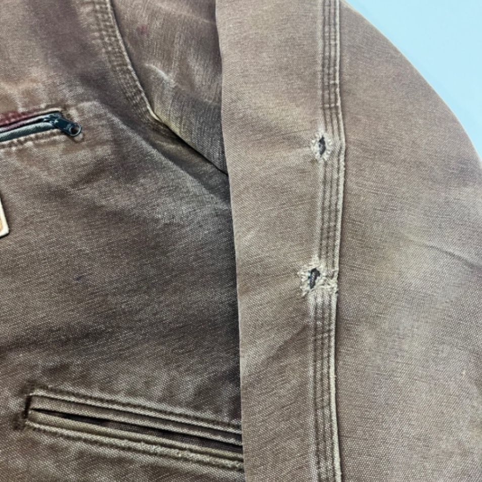 Carhartt J97 DK Brown Duck Canvas Work Jacket Medium Regular Vintage Distressed USA Made | Heavyweight Lined Durable Faded Outerwear, Authentic 90s, Men