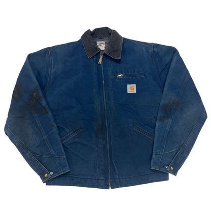 Carhartt Vintage Duck Canvas Work Jacket Blue Cord Collar Size 42 Distressed USA