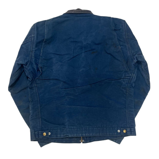 Carhartt Vintage Duck Canvas Work Jacket Blue Cord Collar Size 42 Distressed USA