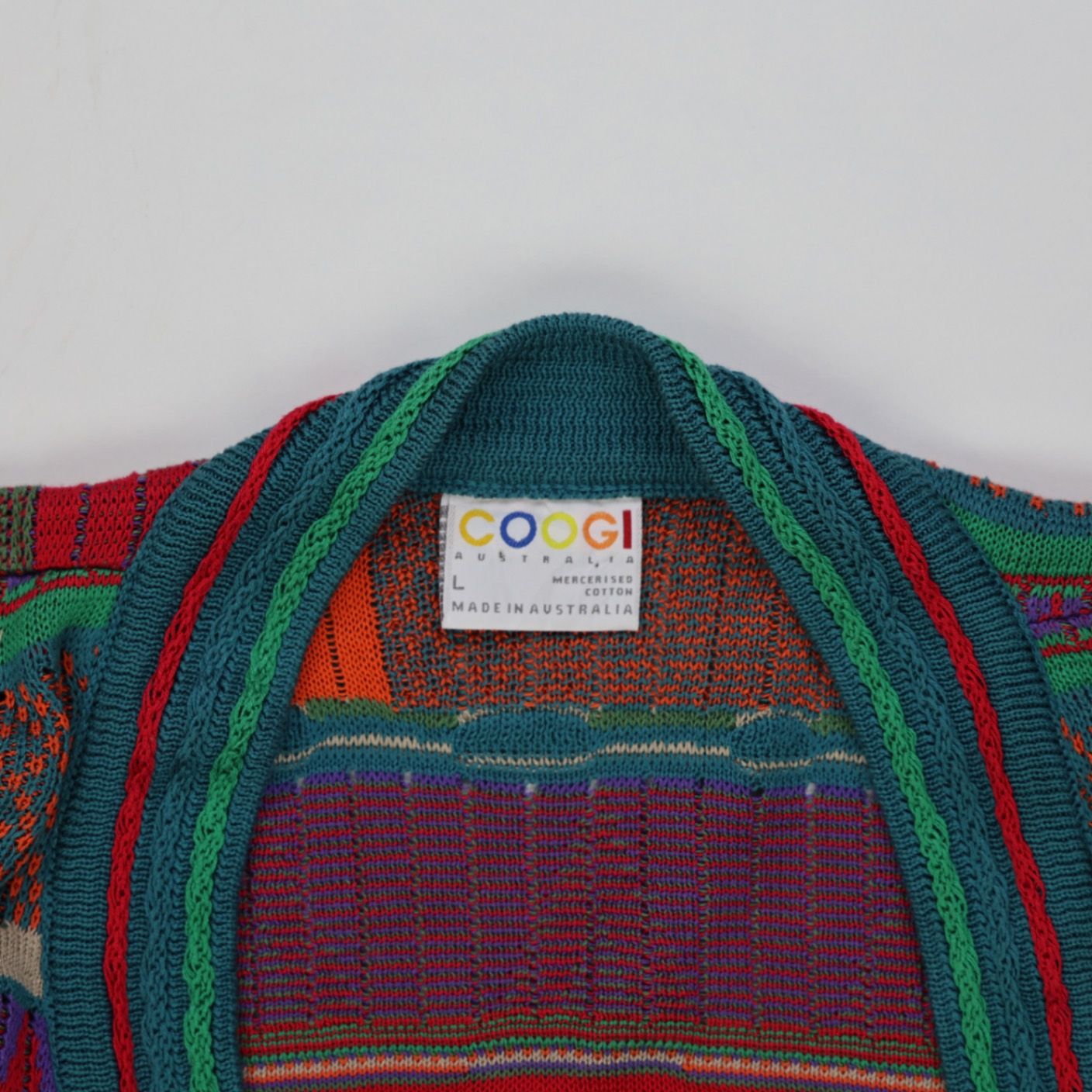 Vintage COOGI Australia Multicolour Mercerised Cotton Knit Cardigan Large - Vintage Bold Pattern Cosy Statement Piece