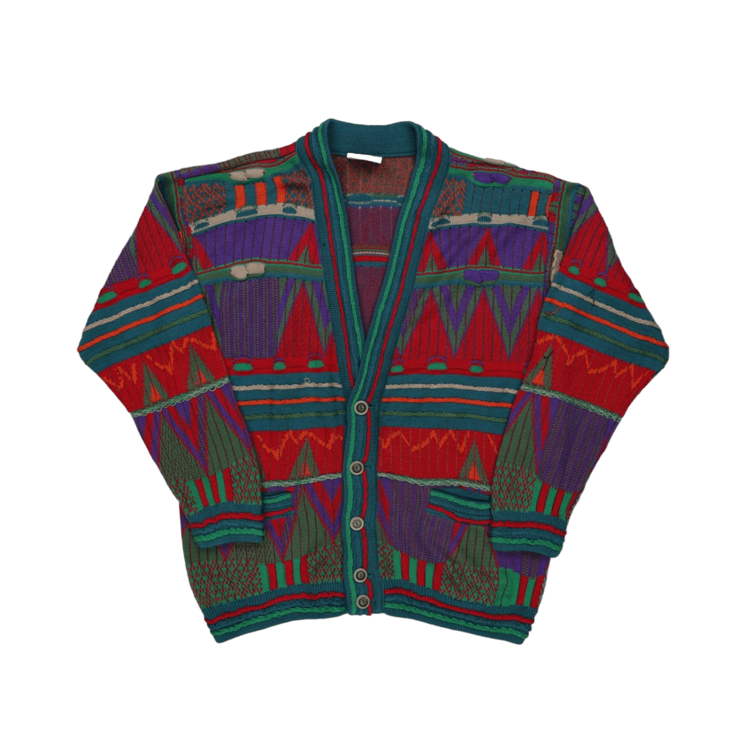 Vintage COOGI Australia Multicolour Mercerised Cotton Knit Cardigan Large - Vintage Bold Pattern Cosy Statement Piece