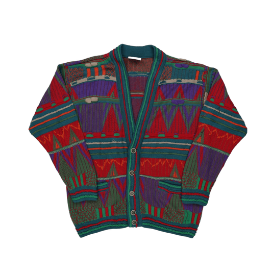 Vintage COOGI Australia Multicolour Mercerised Cotton Knit Cardigan Large - Vintage Bold Pattern Cosy Statement Piece