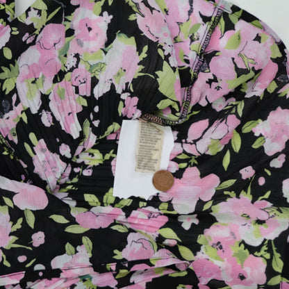TanJay Black Pink Floral Crinkle Blouse Long Sleeve Size 16 Polyester Top