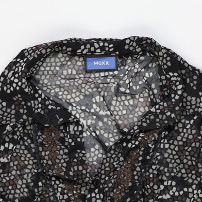 MEXX Black Sheer Mosaic Print Blouse Long Sleeve Women's Size S | Elegant Office Chic Top
