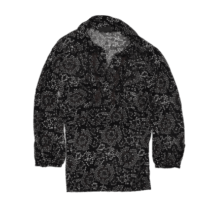 MEXX Black Sheer Mosaic Print Blouse Long Sleeve Women's Size S | Elegant Office Chic Top
