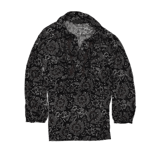 MEXX Black Sheer Mosaic Print Blouse Long Sleeve Women's Size S | Elegant Office Chic Top