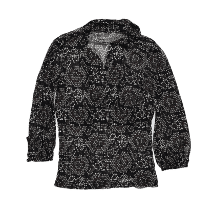 MEXX Black Sheer Mosaic Print Blouse Long Sleeve Women's Size S | Elegant Office Chic Top