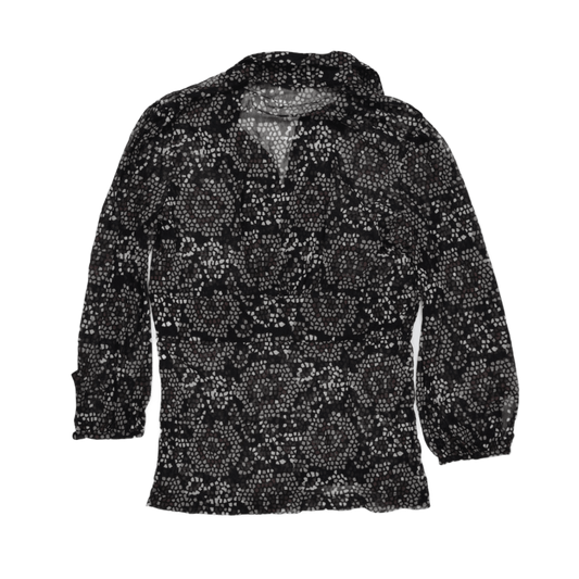 MEXX Black Sheer Mosaic Print Blouse Long Sleeve Women's Size S | Elegant Office Chic Top