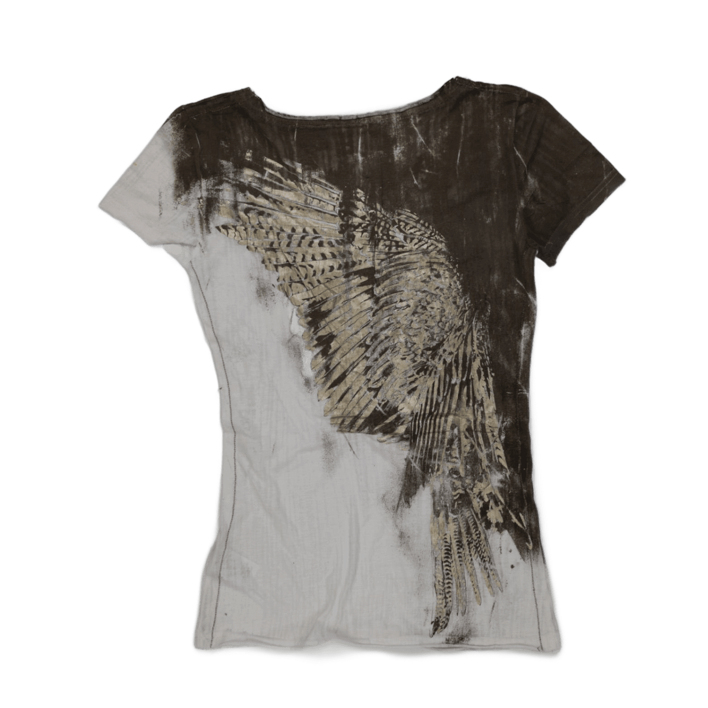 Miss Me Medium Abstract Wing Embellished Brown White Short Sleeve T-Shirt M Womens Top