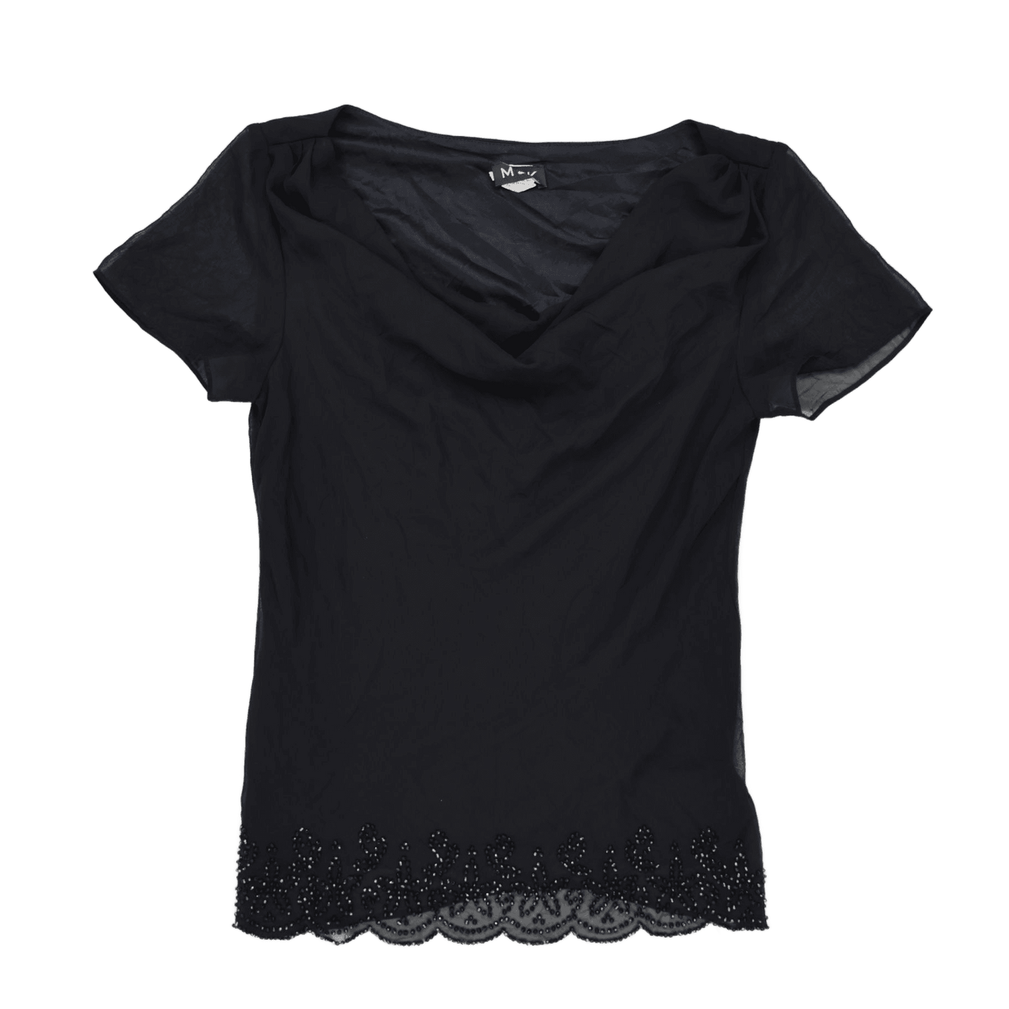 MSK Black Embellished Hem Short Sleeve Top, Size S – Elegant Party Blouse, Polyester, Scalloped Finish - Ideal for Evening Wear or Special Occasions