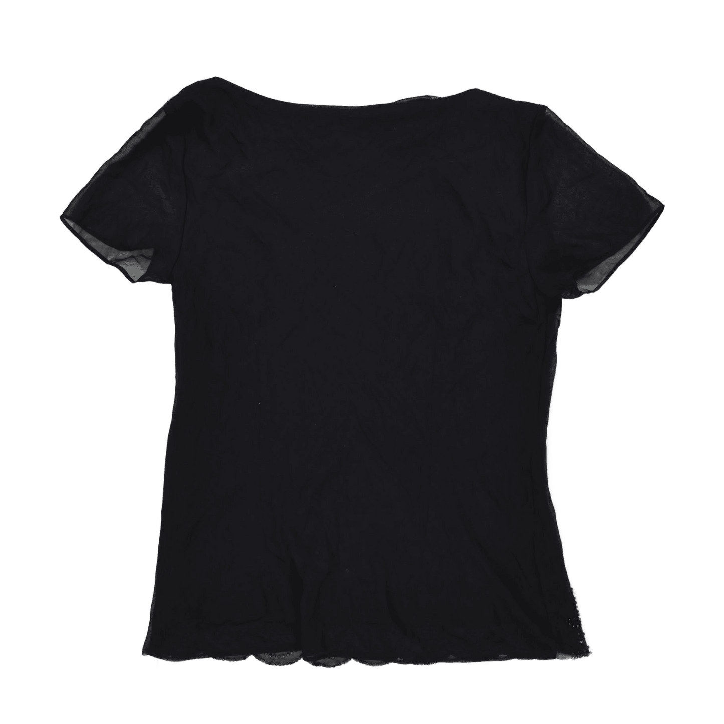MSK Black Embellished Hem Short Sleeve Top, Size S – Elegant Party Blouse, Polyester, Scalloped Finish - Ideal for Evening Wear or Special Occasions