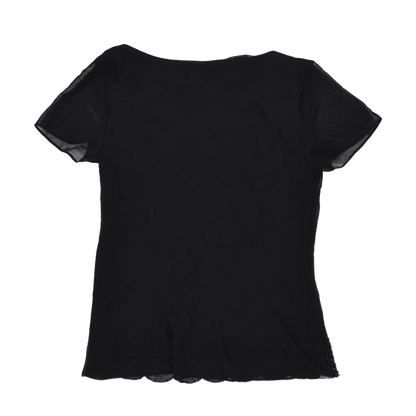 MSK Black Embellished Hem Short Sleeve Top, Size S – Elegant Party Blouse, Polyester, Scalloped Finish - Ideal for Evening Wear or Special Occasions