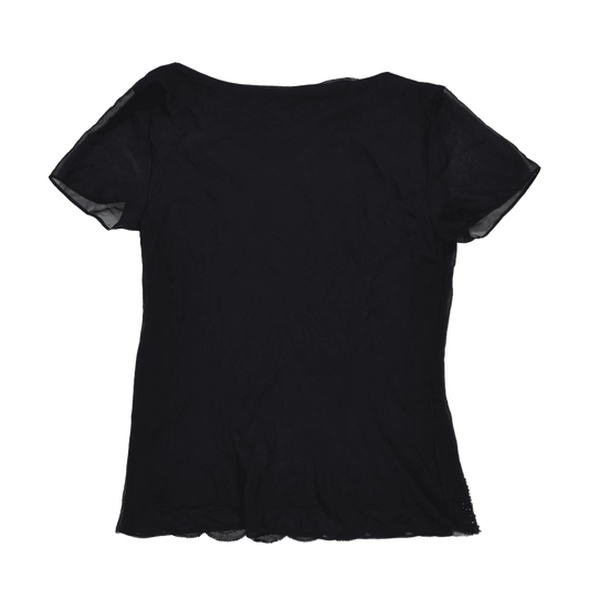 MSK Black Embellished Hem Short Sleeve Top, Size S – Elegant Party Blouse, Polyester, Scalloped Finish - Ideal for Evening Wear or Special Occasions