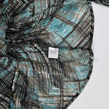 APT.9 Large Geometric Sheer Long Sleeve Blouse in Blue Black Mixed Shades for Effortless Day to Night Outfits