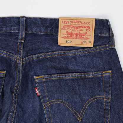 Levi's 501 Original Fit Men's Jeans W32 L34 Dark Indigo Classic Denim, Button Fly, Cotton, Essential Vintage Style