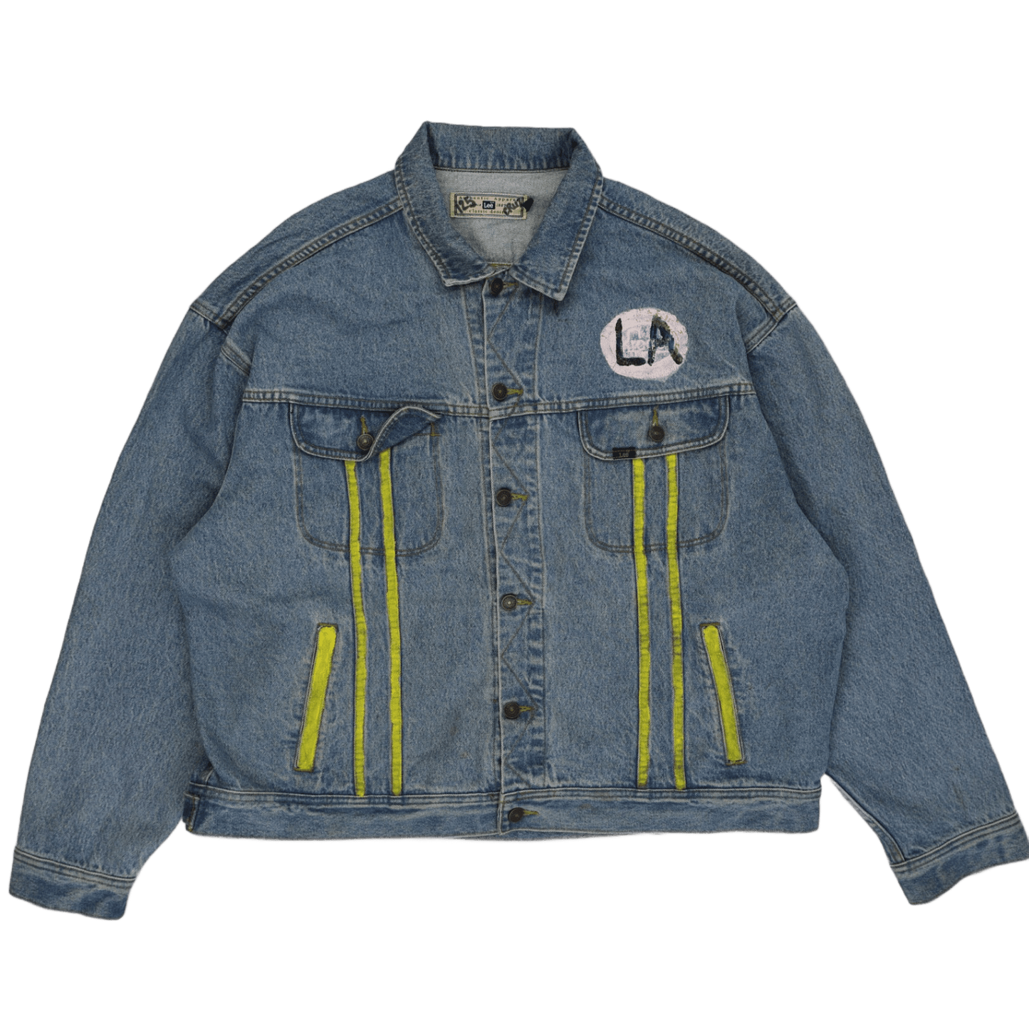 Lee Vintage Denim Jacket Blue Size L Collared 1999 Embroidered LA Patch