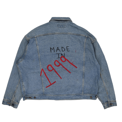 Lee Vintage Denim Jacket Blue Size L Collared 1999 Embroidered LA Patch