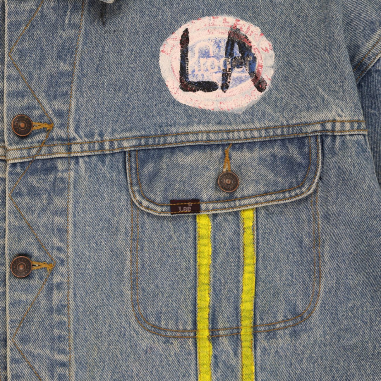 Lee Vintage Denim Jacket Blue Size L Collared 1999 Embroidered LA Patch