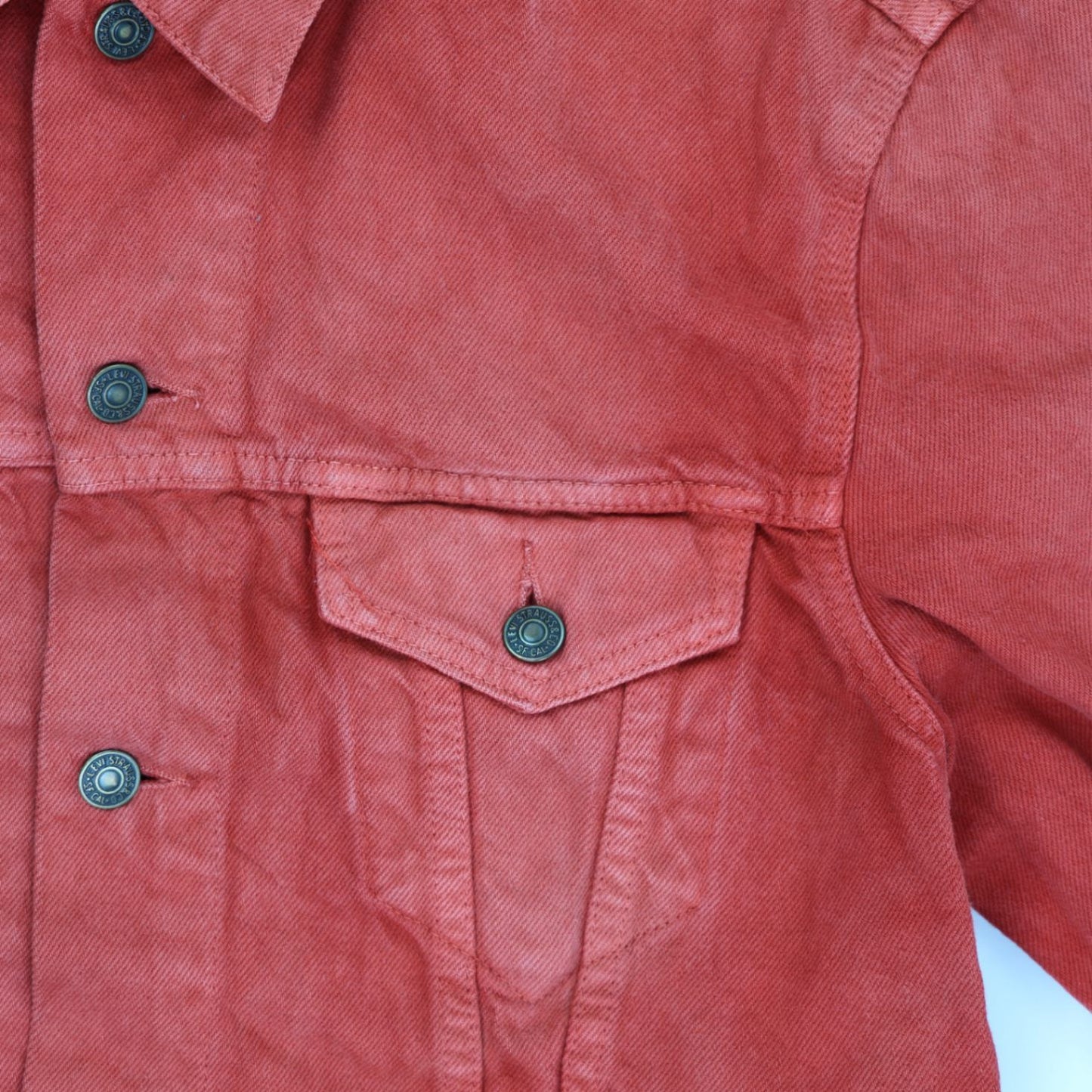 Levi's Vintage Red Denim Trucker Jacket Unisex Size Small Cotton