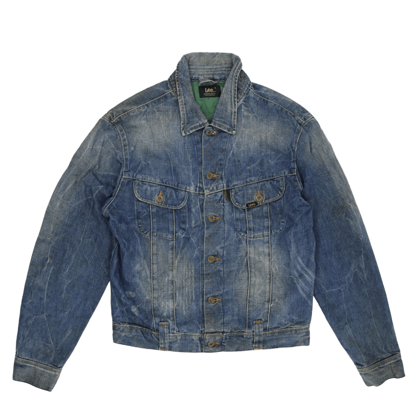 Lee Vintage Blue Denim Jacket Size Large 100 Percent Cotton Collared Western Style