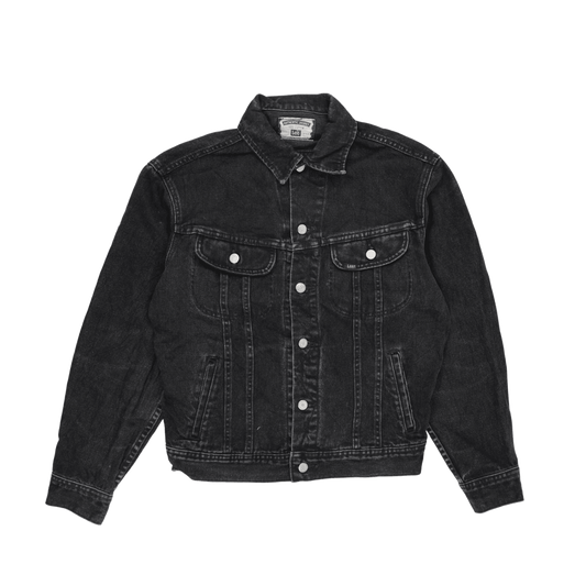 Lee Black Denim Jacket for Men Large 100 Percent Cotton Vintage Style Collared