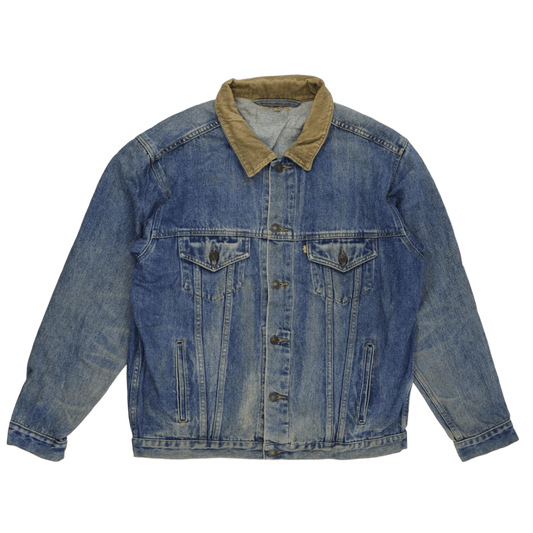 Levi's Vintage Blue Denim Trucker Jacket Size 42 Large Cotton Corduroy Collar