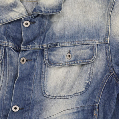 Diesel Vintage Blue Distressed Denim Trucker Jacket Size Large 100% Cotton