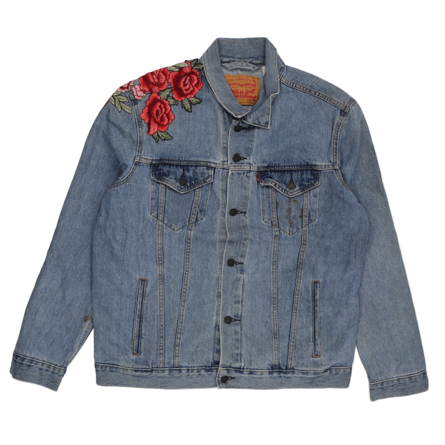 Levi's Vintage Distressed Light Blue Denim Trucker Jacket XL 100% Cotton