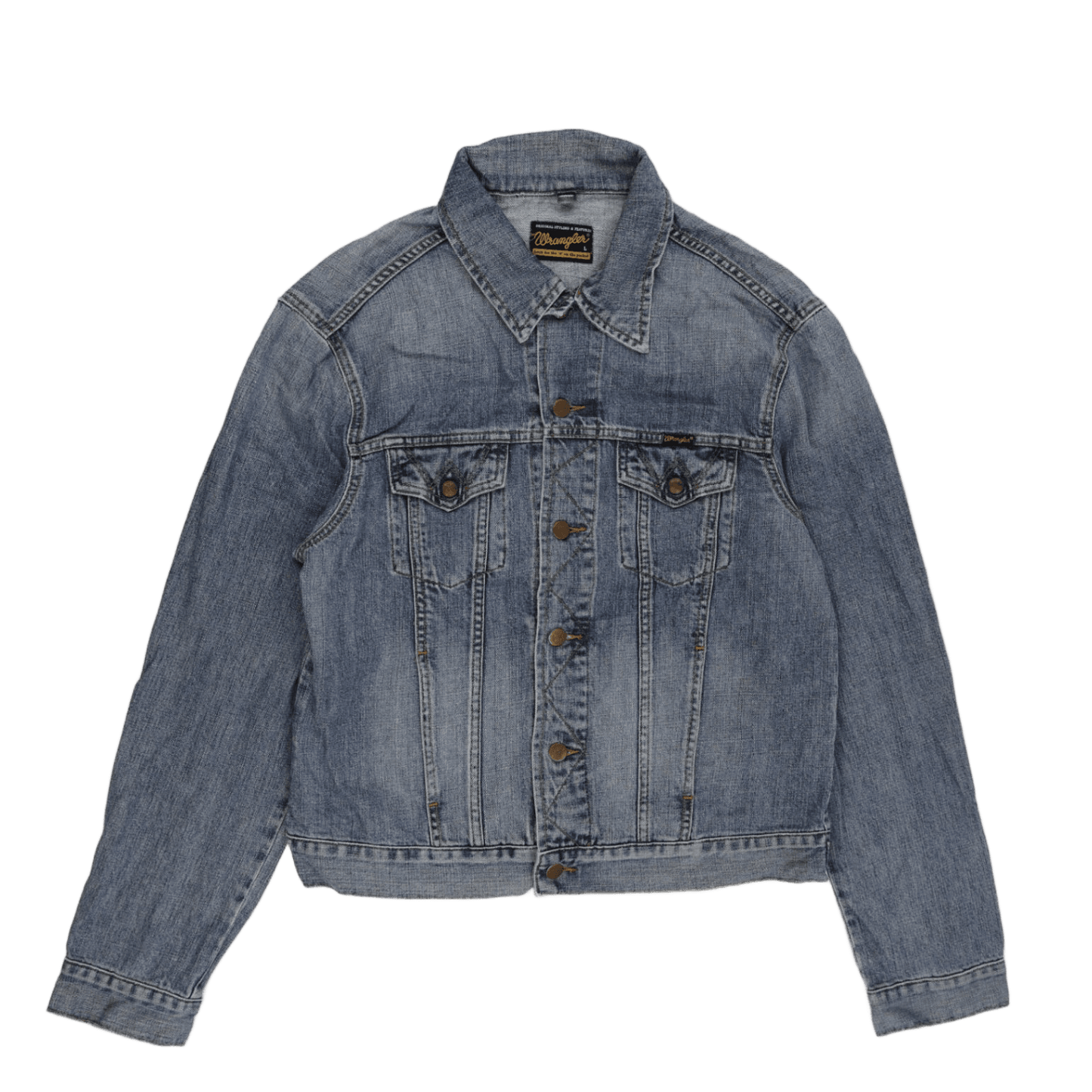 Wrangler Large Blue Denim Jacket Vintage Cotton Collared Trucker Style