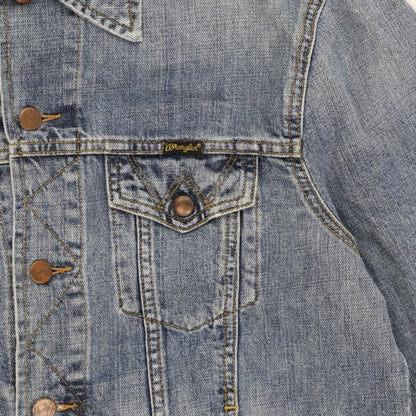 Wrangler Large Blue Denim Jacket Vintage Cotton Collared Trucker Style