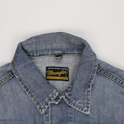 Wrangler Large Blue Denim Jacket Vintage Cotton Collared Trucker Style