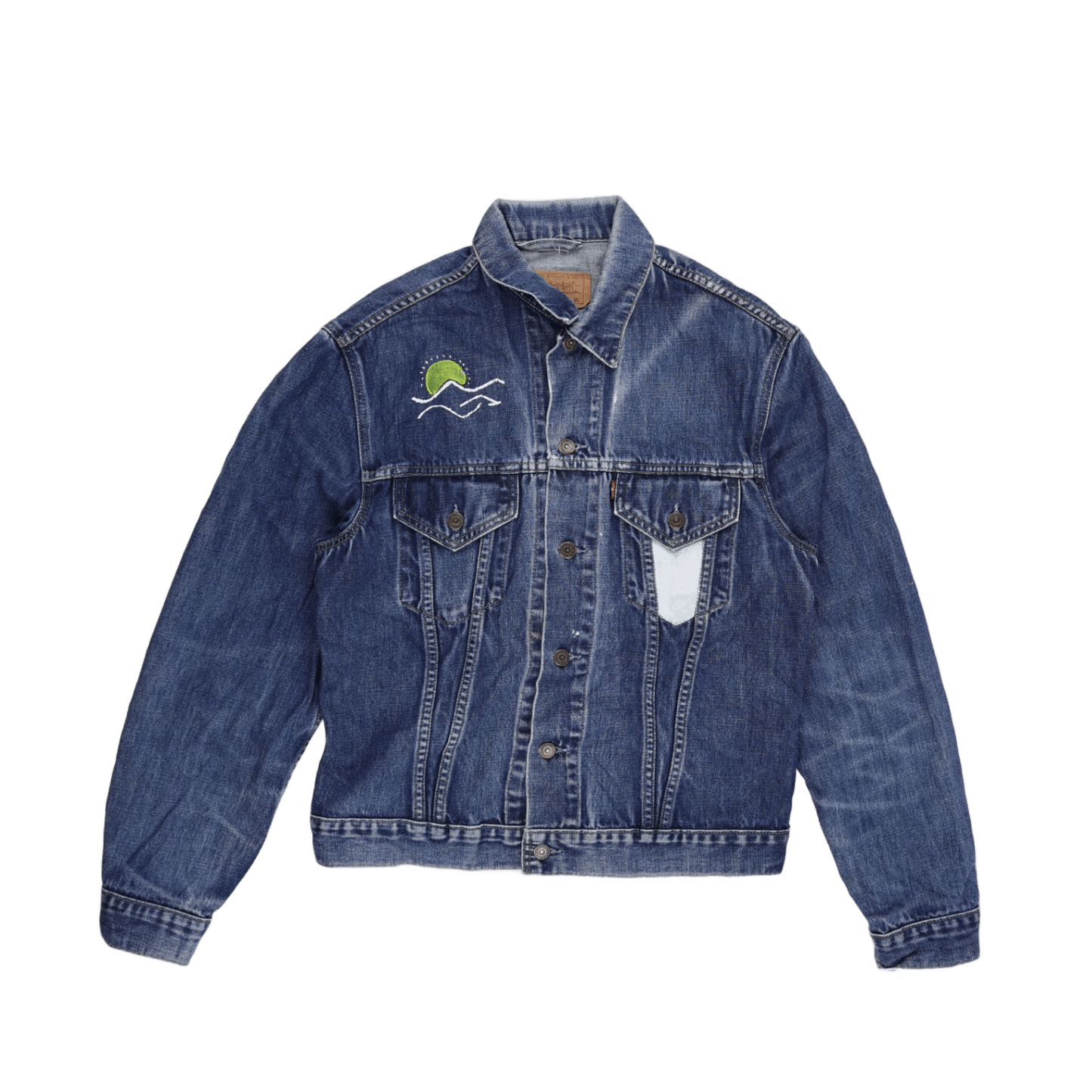 Levi's Vintage XL Custom Embroidered Blue Denim Jacket Cotton Denim Collared