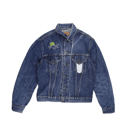 Levi's Vintage XL Custom Embroidered Blue Denim Jacket Cotton Denim Collared