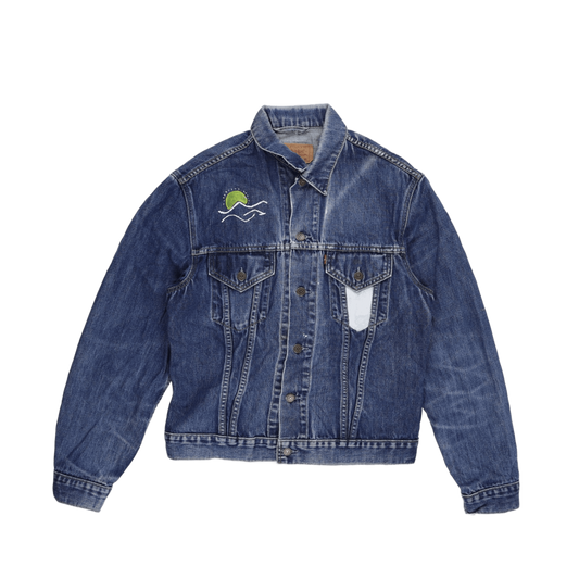 Levi's Vintage XL Custom Embroidered Blue Denim Jacket Cotton Denim Collared