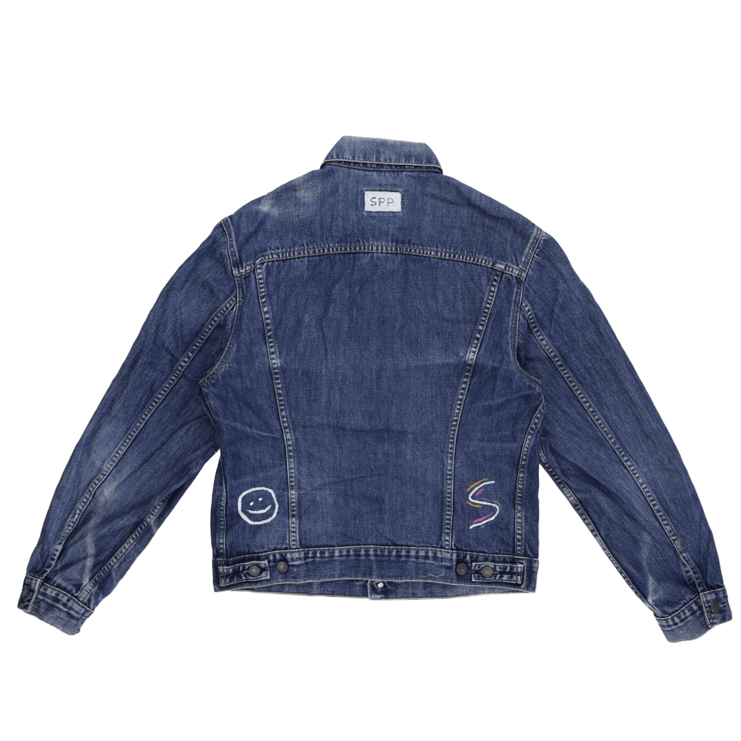 Levi's Vintage XL Custom Embroidered Blue Denim Jacket Cotton Denim Collared