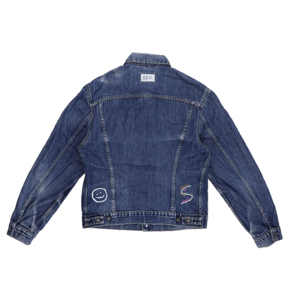 Levi's Vintage XL Custom Embroidered Blue Denim Jacket Cotton Denim Collared