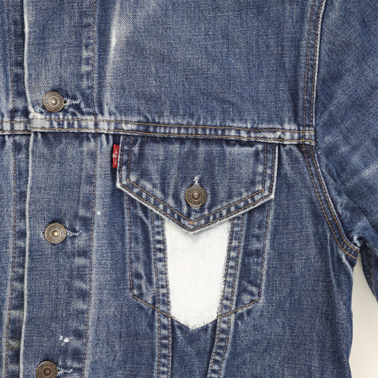 Levi's Vintage XL Custom Embroidered Blue Denim Jacket Cotton Denim Collared