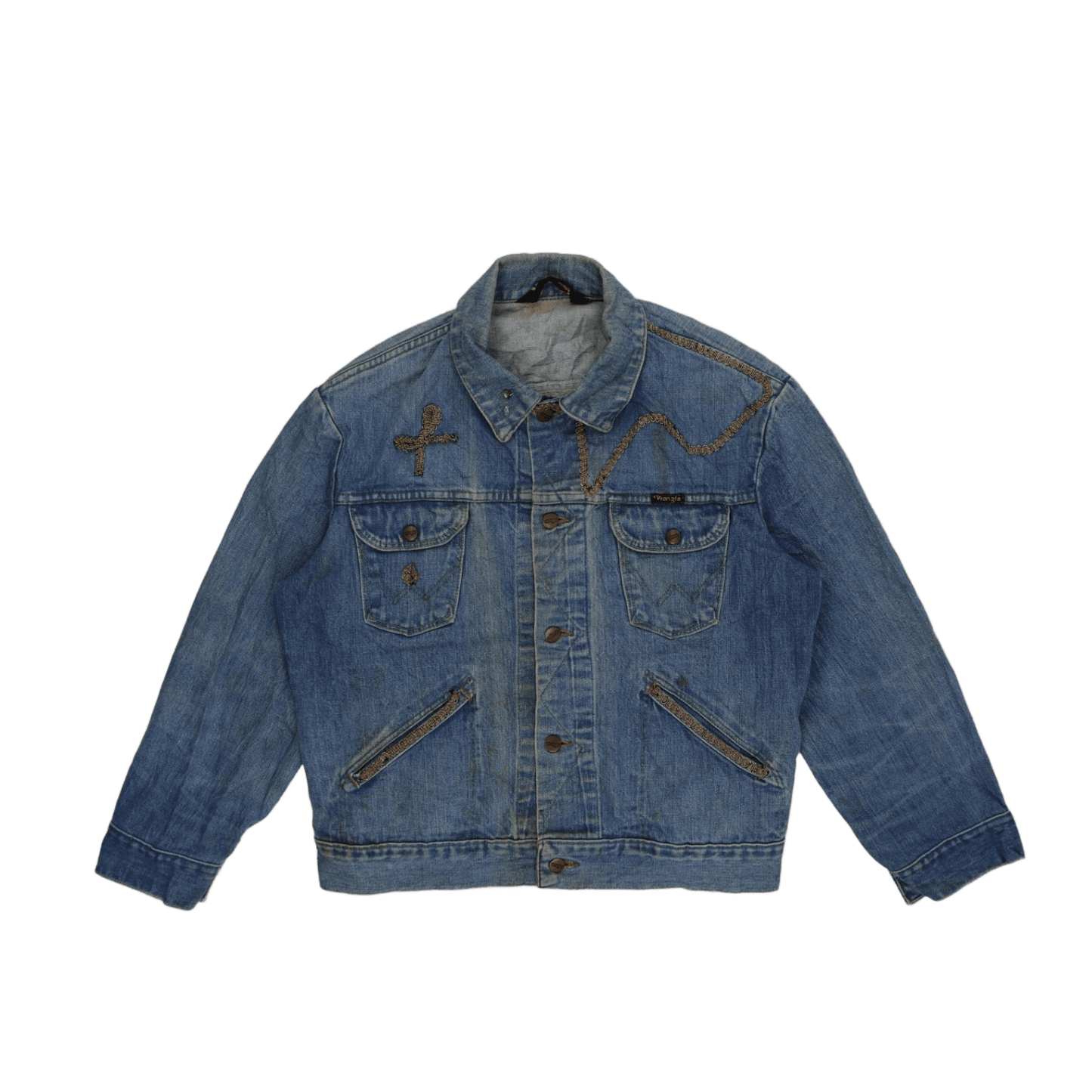 Wrangler Vintage Blue Denim Western Jacket for Men Medium Cotton