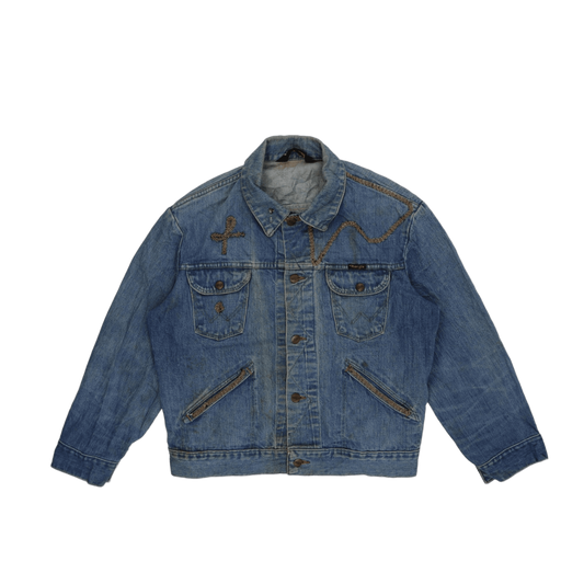 Wrangler Vintage Blue Denim Western Jacket for Men Medium Cotton