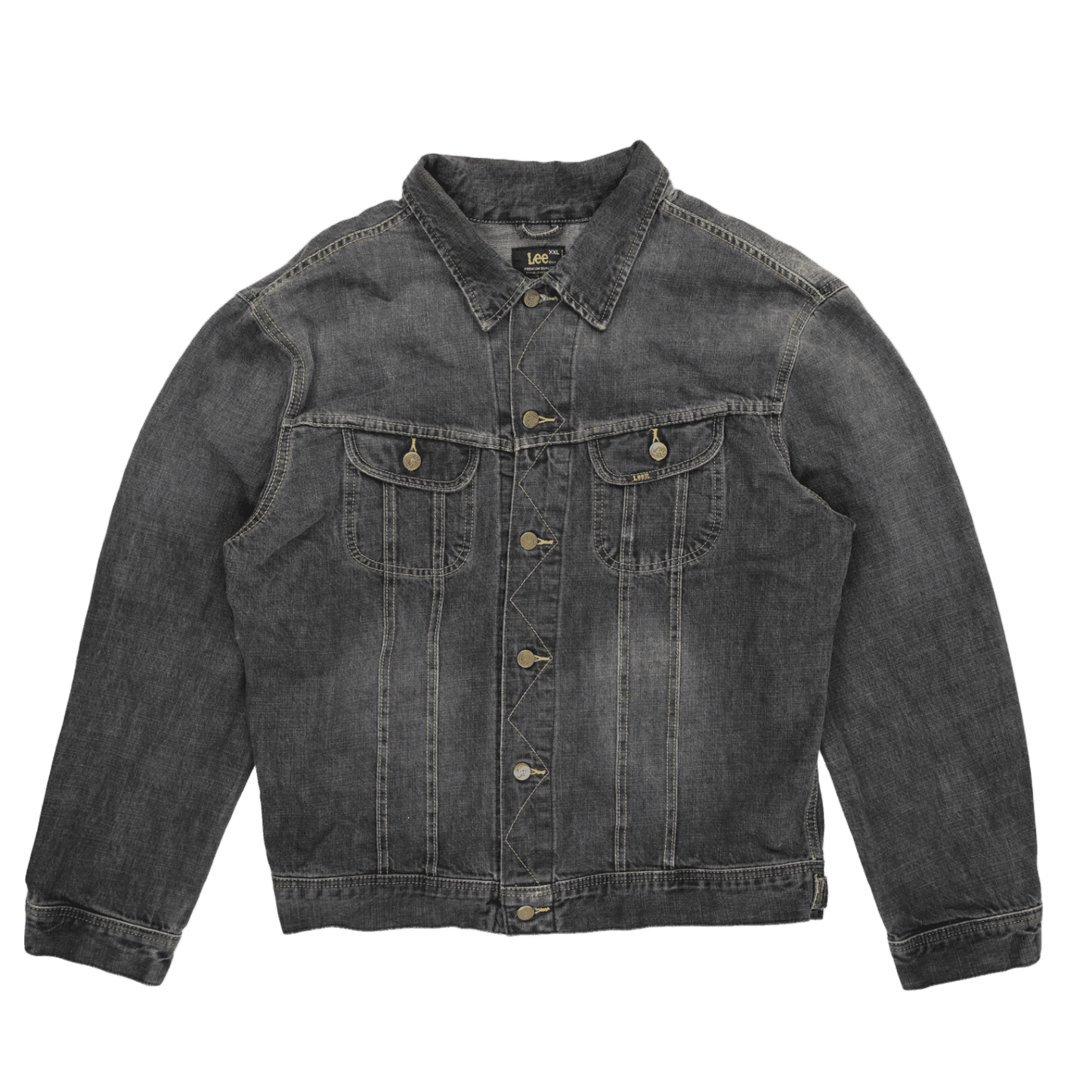 Lee Black Washed Denim Jacket XXL Vintage Cotton Collared