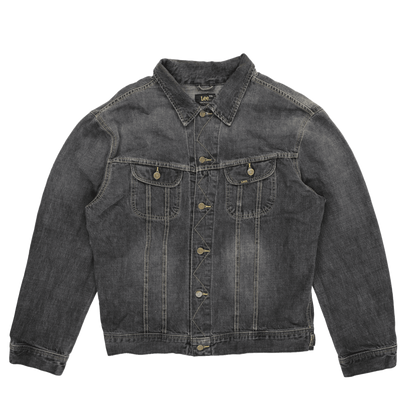 Lee Black Washed Denim Jacket XXL Vintage Cotton Collared