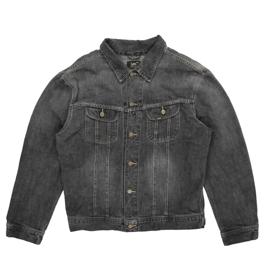Lee Black Washed Denim Jacket XXL Vintage Cotton Collared