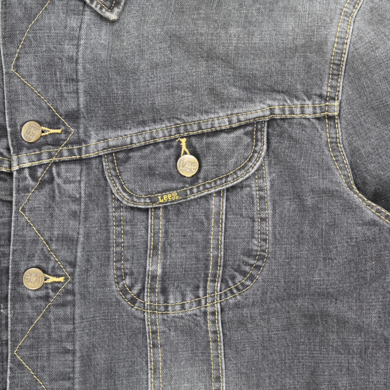 Lee Black Washed Denim Jacket XXL Vintage Cotton Collared