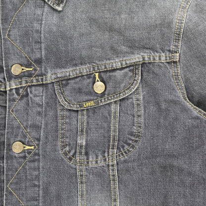Lee Black Washed Denim Jacket XXL Vintage Cotton Collared