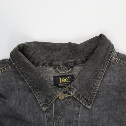Lee Black Washed Denim Jacket XXL Vintage Cotton Collared
