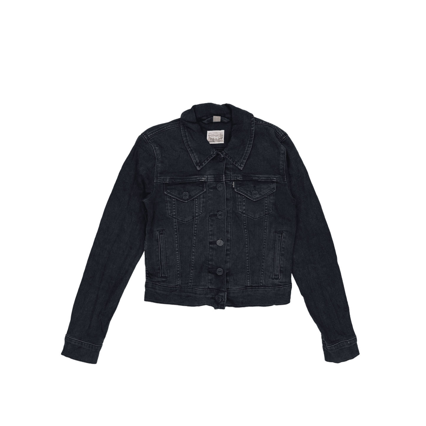 Levi's Black Denim Trucker Jacket Small 100% Cotton Collared
